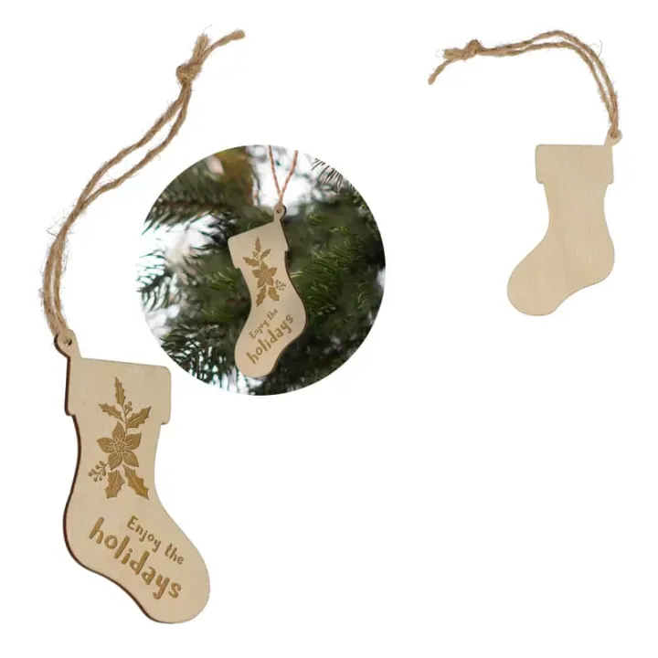 Stocking shaped wooden Christmas ornament - LT90282 (gadzety reklamowe)